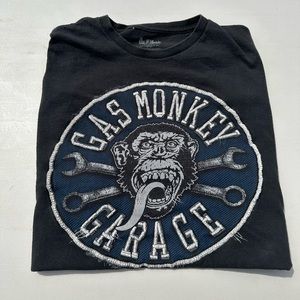 gas monkey graphic tee black and blue in good condition size XL